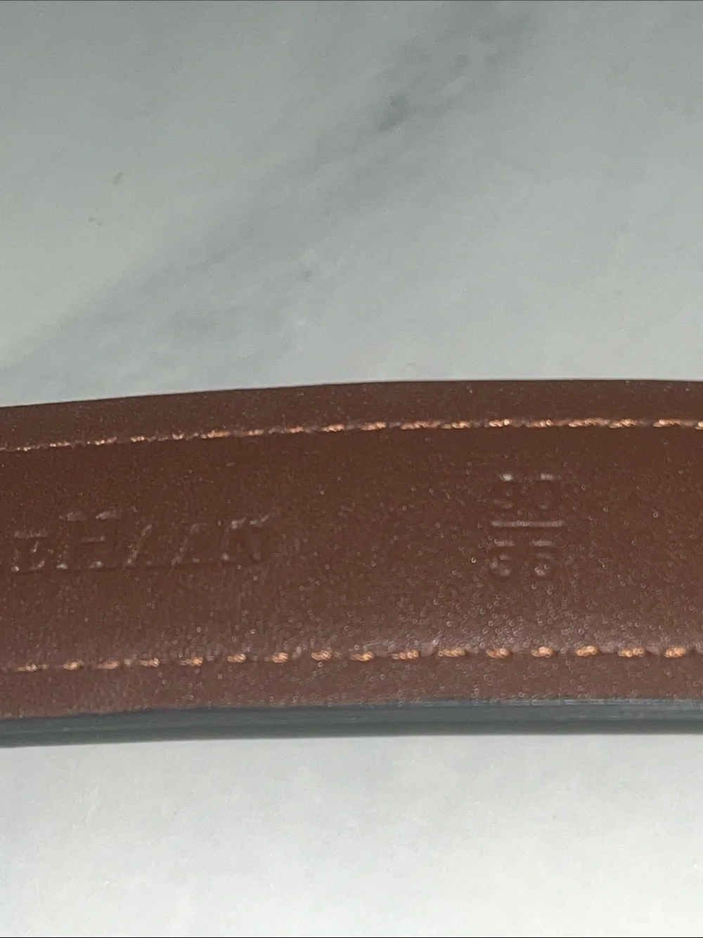 Men’s Cole Haan Leather Belt brass size 36” brown Buckle 1.5”